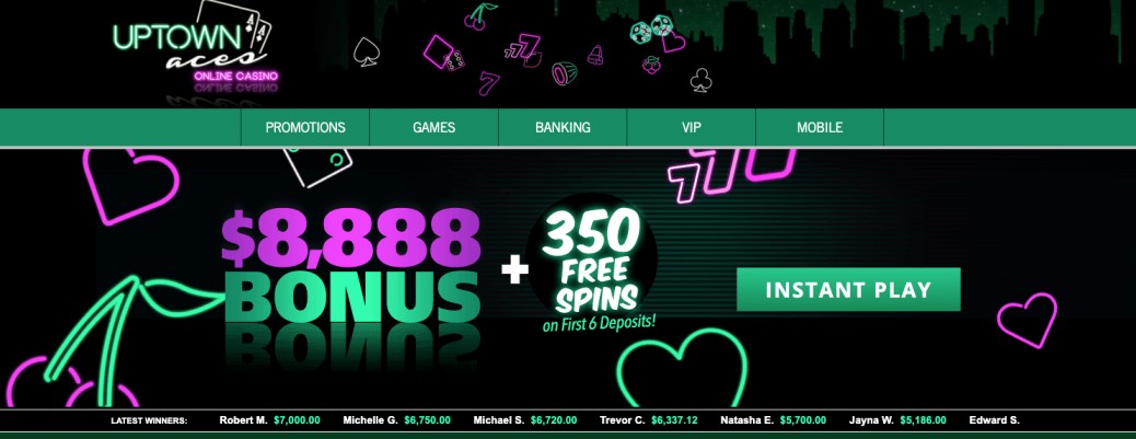 Uptown Aces Casino Review: Welcome Coupon Code $8,888 + 350 Free Spins on First 6 Deposits