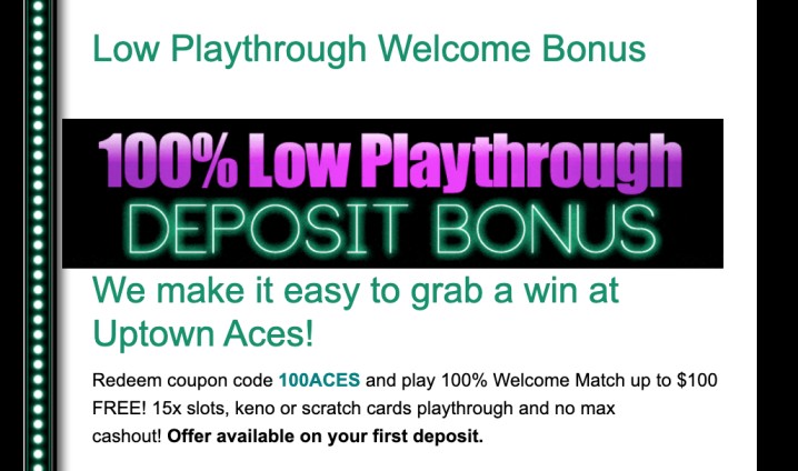 Uptown Aces Casino Review: Welcome Coupon Code $8,888 + 350 Free Spins on First 6 Deposits