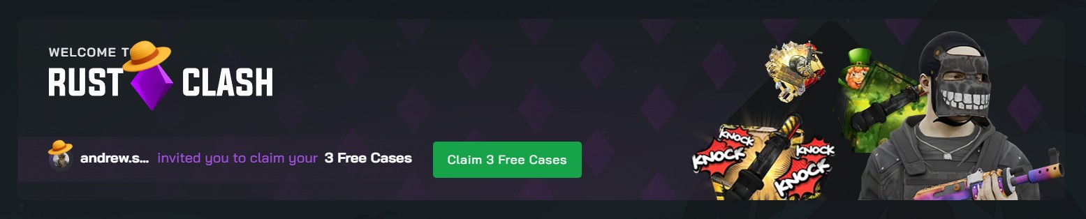 RustClash promo code "HELLAGOOO" for Daily Free Case + Rakeback