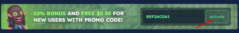 CSGO-Skins Promo Code "REF2AC0A1": Get $0.50 for free and a + 5% to deposit